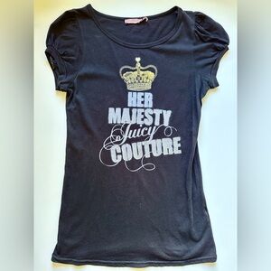 Juicy Couture Her Magesty Puffy Sleeve Logo Crest Tee T Shirt Black M